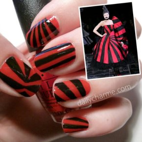 Alexander McQueen Inspired Red & Black Stripes Nail Design